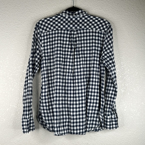 J. Crew Navy Blue & White Gingham Check Print Long Sleeve Button Down Top Size S - Picture 5 of 7